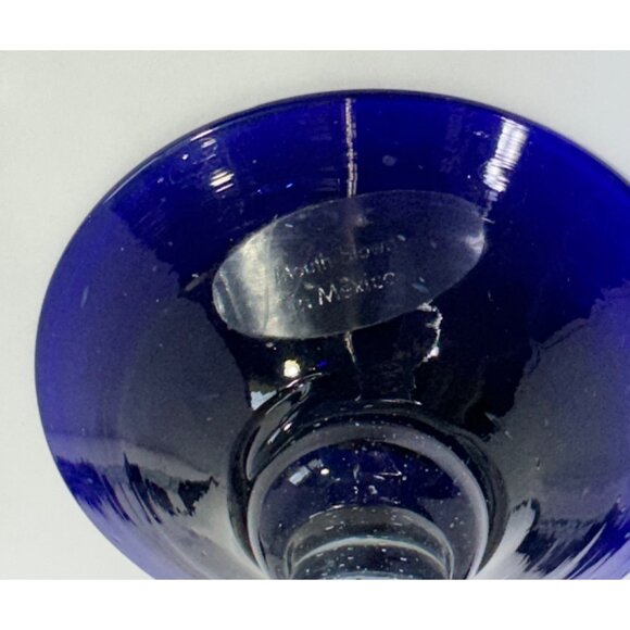 Margarita Glasses Cobalt Blue Rim Mexican Hand Blown Thick Glass Set of 2 #2 - Picture 8 of 8